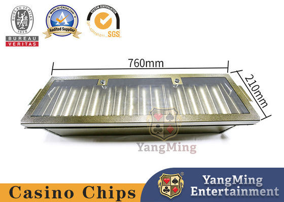 Beli Metal Plated Kuning 14 Grid Chip Tray Lapisan Ganda Terkunci Poker Chip Float pembuatan online