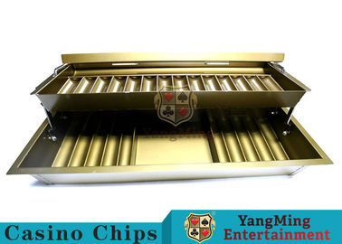 Beli 15 Baris Emas Kuning Warna 2 Lapisan Ganda Kunci Logam Casino Chip Tray Dengan Dua Lapisan Casino Chip Holder pembuatan online