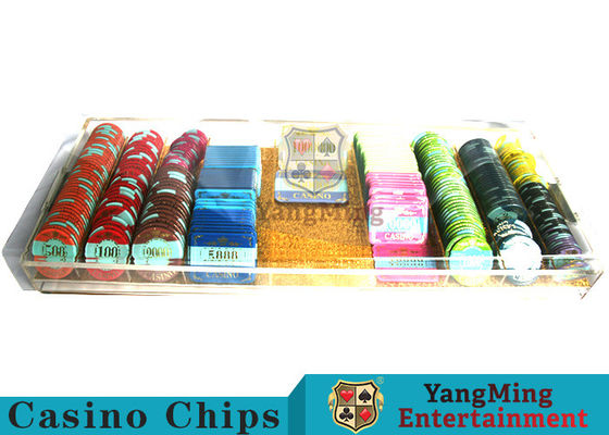 Beli Akrilik sepenuhnya transparan 8-kompartemen yang dapat dikunci Chip Box Poker Table Handle Chip Tray pembuatan online