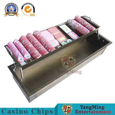 Beli Besi Logam Berwarna Kuningan Chip Tray Berlapis Ganda Dengan Kunci Baccarat Poker Tanah Liat Akrilik Braket Chip Anti-Pemalsuan pembuatan online