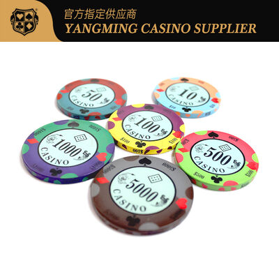 Kristal Akrilik Kasino Poker Chips, Mesh Bronzing Silkscreen Kasino Kustom Chip