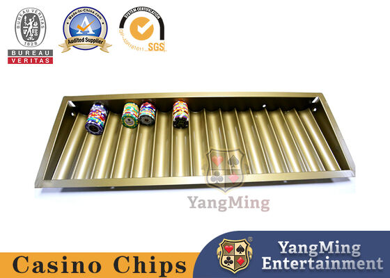15 Baris Emas Kuning Warna 2 Lapisan Ganda Kunci Logam Casino Chip Tray Dengan Dua Lapisan Casino Chip Holder