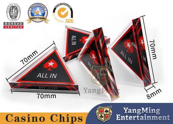 Factory Custom Design Texas Poker VIP Club ALL IN Brand Segitiga Kristal Akrilik Plastik Menang Bet Dealer Button Brand