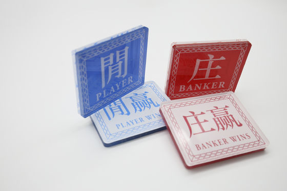 Baccarat Akrilik Kristal Transparan Tinggi Pelat Kode Dealer Cina & Inggris Merah & biru Sablon dua sisi