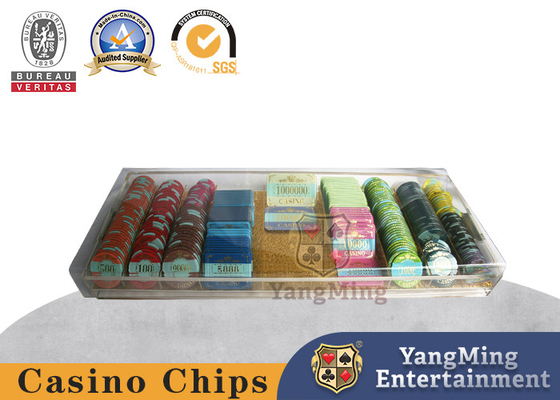 9 Kompartemen Baki Chip Atas Meja Baccarat yang Dapat Dikunci Dengan Pegangan Akrilik